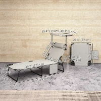 Outsunny Folding Lounge Chair with Adjustable Canopy, 4-Position Outdoor Tanning Chair with Headrest, Light Grey(m-3)