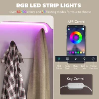 HOMCOM 3-in-1 Hall Tree with LED Lights and Bench, Coat Rack with Shoe Storage, White Wood Grain with Light(m-4)