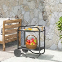 Outsunny Outdoor Grill Cart with Storage, 2-Tier Bar Cart on Wheels with Side Handle, Steel Frame for Indoor Outdoor, Black(m-7)