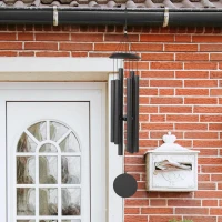 Outsunny 45" Wind Chimes Outdoor Deep Tone Wind Chime with 6 Aluminum Tubes and Hook for Patio, Yard, Garden Decor, Dark Grey(m-8)