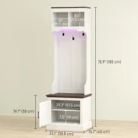 HOMCOM 3-in-1 Hall Tree with LED Lights and Bench, Coat Rack with Shoe Storage, White Wood Grain with Light(m-3)