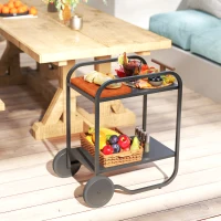 Outsunny Outdoor Grill Cart with Storage, 2-Tier Bar Cart on Wheels with Side Handle, Steel Frame for Indoor Outdoor, Black(m-10)
