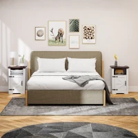 HOMCOM Set of 2 Side Tables, Night Stands with Charging Outlets, White(m-9)