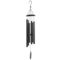 Outsunny 45" Wind Chimes Outdoor Deep Tone Wind Chime with 6 Aluminum Tubes and Hook for Patio, Yard, Garden Decor, Dark Grey(m-2)