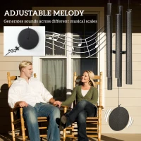 Outsunny 45" Wind Chimes Outdoor Deep Tone Wind Chime with 6 Aluminum Tubes and Hook for Patio, Yard, Garden Decor, Dark Grey(m-4)