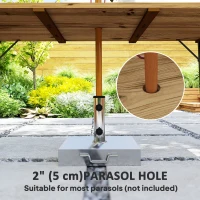 Outsunny Wooden Outdoor Dining Table for 6 with 2" Umbrella Hole, Slatted Tabletop, Metal Frame, for Yard, Deck, Lawn(m-6)