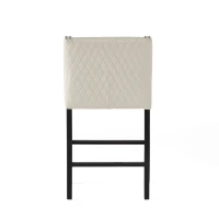 Elegant Barstool with Quilted Bonded Leather, Sturdy Wooden Legs, Curved Armrests, No Assembly Required, 21" L x 22" W x 38.5" H, Ivory(m-10)