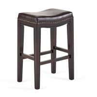 Set of 2 Contemporary Studded Counter Stools with Nailhead Accents Rubberwood Saddle Seat, 18.5" L x 12" W x 26" H, Brown(m-2)