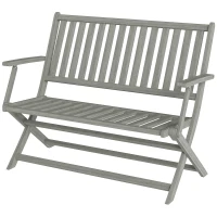 Outsunny 2-Person Foldable Wood Outdoor Bench with Backrest and Armrests for Garden, Porch, Park, Balcony, Gray(m-1)