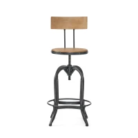 Rustic Firwood Barstool with Iron Legs, Swivel Footrest, Perfect for Retro Dens, Home Bar Areas, 18.5" L x 18.5" W x 45.5" H, Natural(m-2)