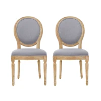 Set of 2 French Country Dining Chairs with Round Backrest and Fluted Legs, 20" L x 25.5" W x 40" H, Light Grey(m-2)