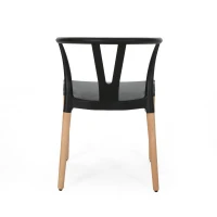 Set of 2 Modern Plastic Dining Chair with Beech Wood Legs, 20" L x 22" W x 29" H, Black(m-10)