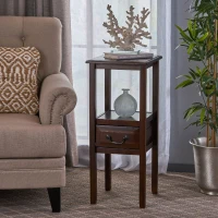 Insect-Proof Acacia Wood Accent Table with Smooth Walnut Finish, Reinforced Legs, for Living Room, Balcony, 13" L x 13" W x 30" H, Brown(m-1)
