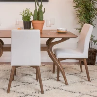 Set of 2 Scandinavian Dining Chairs with Solid Rubberwood Legs, High Back, Contemporary Fabric Side Chairs, 20" L x 21.5" W x 35.5" H, Beige(m-4)