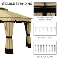Outsunny 10' x 12' Double Roof Patio Gazebo Canopy, Outdoor Gazebo Shelter with Netting & Curtains, for Garden, Lawn and Deck(m-7)