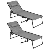 Outsunny Folding Chaise Lounge Set with Reclining Back, 25.6" x 74" x 14.2", Gray(m-1)