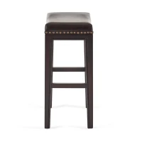 Set of 2 Contemporary Studded Counter Stools with Nailhead Accents Rubberwood Saddle Seat, 18.5" L x 12" W x 26" H, Brown(m-10)