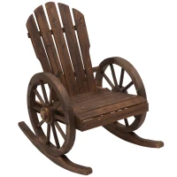 Outsunny Wooden Rocking Chair, Adirondack Rocker Chair w/Slatted Design and Oversized Back, Outdoor Rocking Chair with Wagon Wheel Armrest for Porch, Poolside, and Garden, Carbonized(m-1)