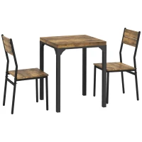 HOMCOM 3 Piece Dining Room Set for 2, Dining Table Set for Breakfast Nook, Small Space, Apartment, Space Saving, Rustic Brown(m-12)