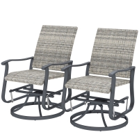 Outsunny Wicker Rattan Swivel Patio Glider Chair Set of 2, Outdoor Glider Chair with Steel Frame, High Back, Armrests, Yellow