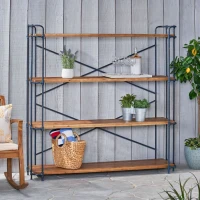 4-Shelf Minimalist Bookcase with Sleek Iron Frame, Industrial Design, Ideal for Patios, Backyard, 64" L x 17.5" W x 66.5" H, Natural(m-1)