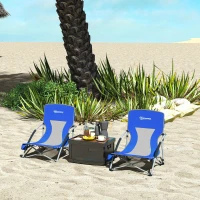 Outsunny Set of 2 Folding Beach Chairs with Mesh Back, Carry Bag and Cup Holder for Outdoor Camping Lawn Sports Picnic Dark Blue(m-2)