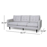INMAX 3-Seater Sofa with Button Tufted Waffle Stitch and Rubberwood Legs, for Bedroom or Livingroom, Grey(m-3)