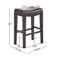 Set of 2 Contemporary Studded Counter Stools with Nailhead Accents Rubberwood Saddle Seat, 18.5" L x 12" W x 26" H, Brown(m-3)