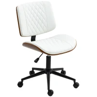 HOMCOM Home Office Chair No Arms with Wheels, PU Leather Desk Chair with Adjustable Height, 360 Swivel for Reading, White(m-1)