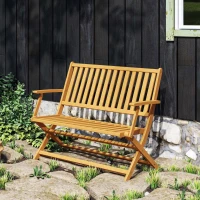 Outsunny 2-Person Foldable Wood Outdoor Bench with Backrest and Armrests for Garden, Porch, Park, Balcony, Teak(m-9)