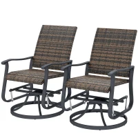 Outsunny Wicker Rattan Swivel Patio Glider Chair Set of 2, Outdoor Glider Chair with Steel Frame, High Back, Brown(m-1)