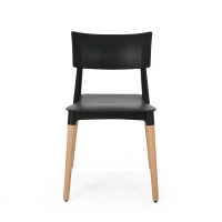 Set of 2 Durable Plastic Dining Chair with Beech Wood Legs, 19.5" L x 19" W x 31.5" H, Black(m-7)