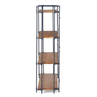 4-Shelf Minimalist Bookcase with Sleek Iron Frame, Industrial Design, Ideal for Patios, Backyard, 64" L x 17.5" W x 66.5" H, Natural(m-8)