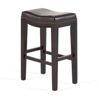 Set of 2 Contemporary Studded Counter Stools with Nailhead Accents Rubberwood Saddle Seat, 18.5" L x 12" W x 26" H, Brown(m-9)