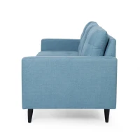 3-Seater Sofa with Button Tufted Waffle Stitch and Rubberwood Legs, 83" L x 33.5" W x 35.5" H, Blue(m-9)