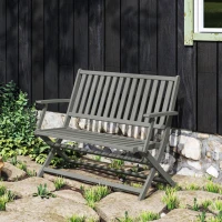 Outsunny 2-Person Foldable Wood Outdoor Bench with Backrest and Armrests for Garden, Porch, Park, Balcony, Gray(m-9)