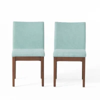 Set of 2 Scandinavian Dining Chairs with Rubberwood Legs, Walnut Finish, Upholstered Chairs for Dining Room, 17.5" L x 23.5" W x 33" H, Mint(m-2)
