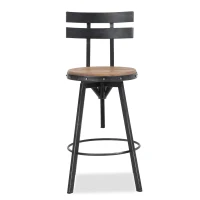 Adjustable Metal Barstool with Wooden Seat, 360° Swivel Design, 17.5" L x 20" W x 39-45" H, Antique Black(m-2)