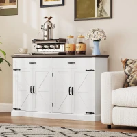 HOMCOM 55" Buffet Cabinet, Farmhouse Sideboard with 1.2" Thick Top, 4 Barn Doors, 2 Drawers and 2 Adjustable Shelves, White(m-8)
