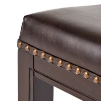 Set of 2 Contemporary Studded Counter Stools with Nailhead Accents Rubberwood Saddle Seat, 18.5" L x 12" W x 26" H, Brown(m-5)