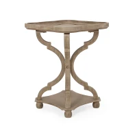 Acacia Wood Accent Table with Smooth Walnut Finish, No Assembly Required, 19" L x 19" W x 25" H, Natural(m-10)