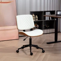 HOMCOM Home Office Chair No Arms with Wheels, PU Leather Desk Chair with Adjustable Height, 360 Swivel for Reading, White(m-10)