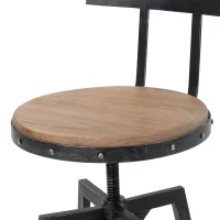 Adjustable Metal Barstool with Wooden Seat, 360° Swivel Design, 17.5" L x 20" W x 39-45" H, Antique Black(m-4)