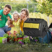 Outsunny Tumbling Compost Bin Outdoor 360° Dual Chamber Rotating Composter 43 Gallon, Yellow(m-2)