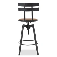 Adjustable Metal Barstool with Wooden Seat, 360° Swivel Design, 17.5" L x 20" W x 39-45" H, Antique Black(m-10)