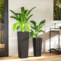 Outsunny Set of 2 Tall Planters for Outdoor Plants with Drainage Holes, Outdoor Flower Pots for Entryway, Patio and Deck(m-1)