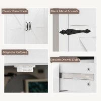 HOMCOM 55" Buffet Cabinet, Farmhouse Sideboard with 1.2" Thick Top, 4 Barn Doors, 2 Drawers and 2 Adjustable Shelves, White(m-7)