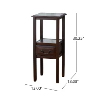 Insect-Proof Acacia Wood Accent Table with Smooth Walnut Finish, Reinforced Legs, for Living Room, Balcony, 13" L x 13" W x 30" H, Brown(m-3)