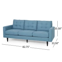 3-Seater Sofa with Button Tufted Waffle Stitch and Rubberwood Legs, 83" L x 33.5" W x 35.5" H, Blue(m-3)