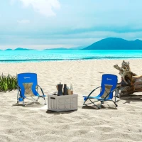 Outsunny Set of 2 Folding Beach Chairs with Mesh Back, Carry Bag and Cup Holder for Outdoor Camping Lawn Sports Picnic Dark Blue(m-10)